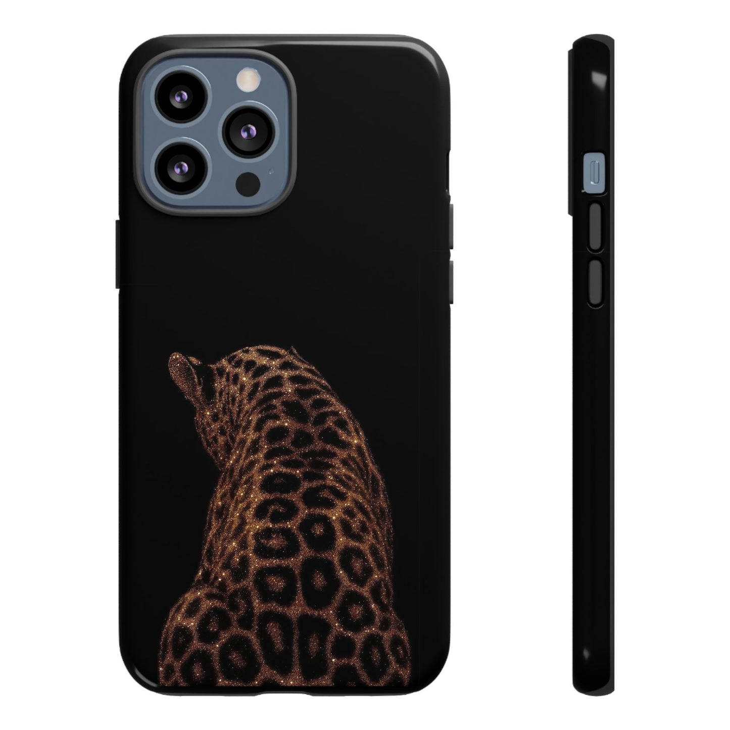 Leopard Print Tough Phone Case - Sleek Black Protective Cover