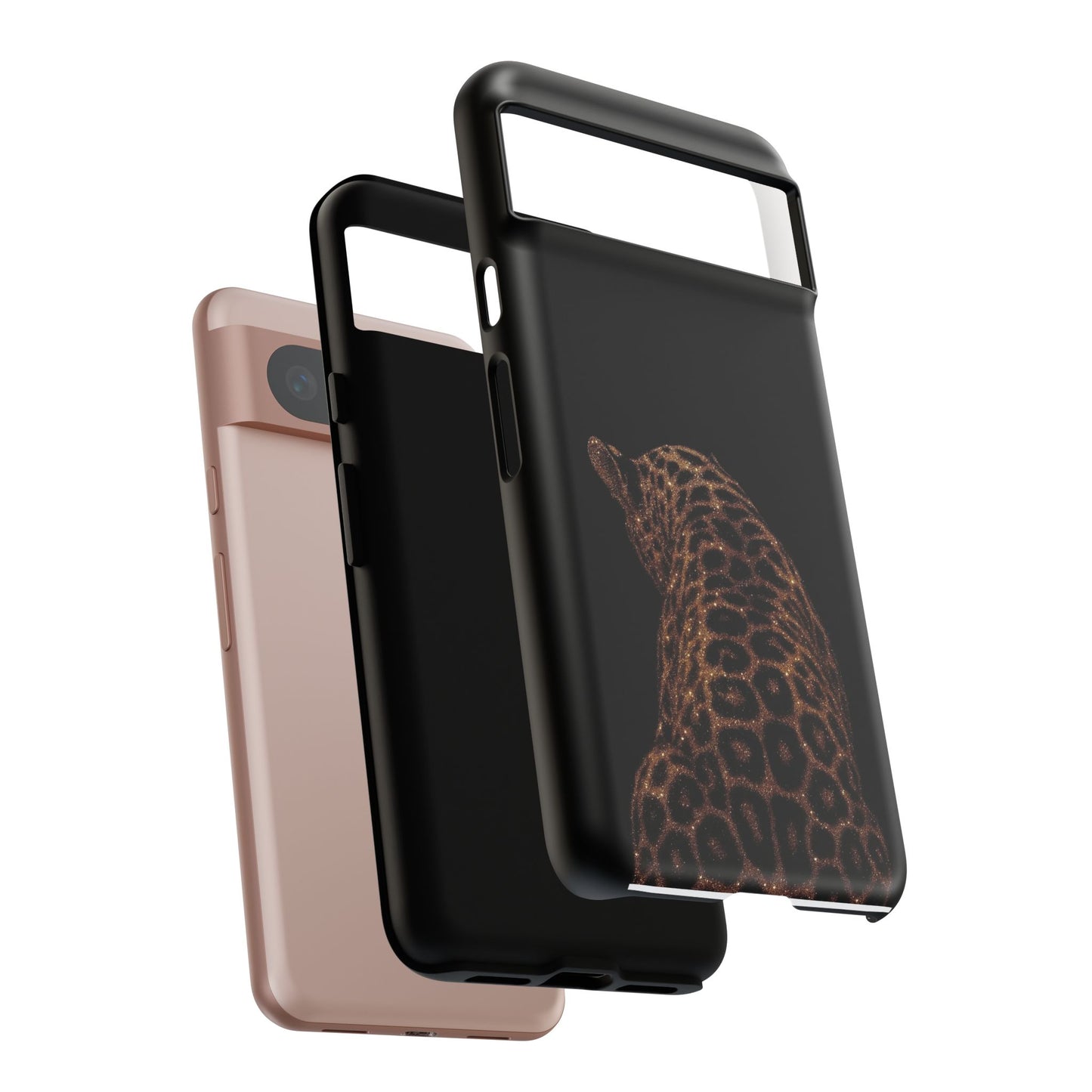 Leopard Print Tough Phone Case - Sleek Black Protective Cover