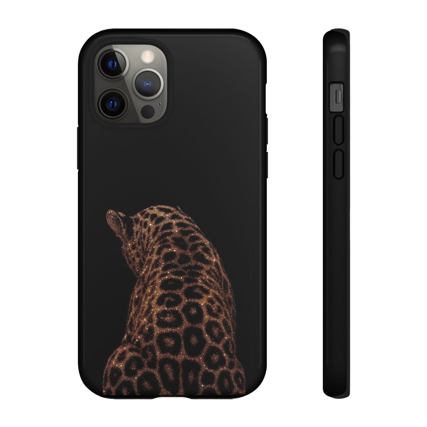 Leopard Print Tough Phone Case - Sleek Black Protective Cover