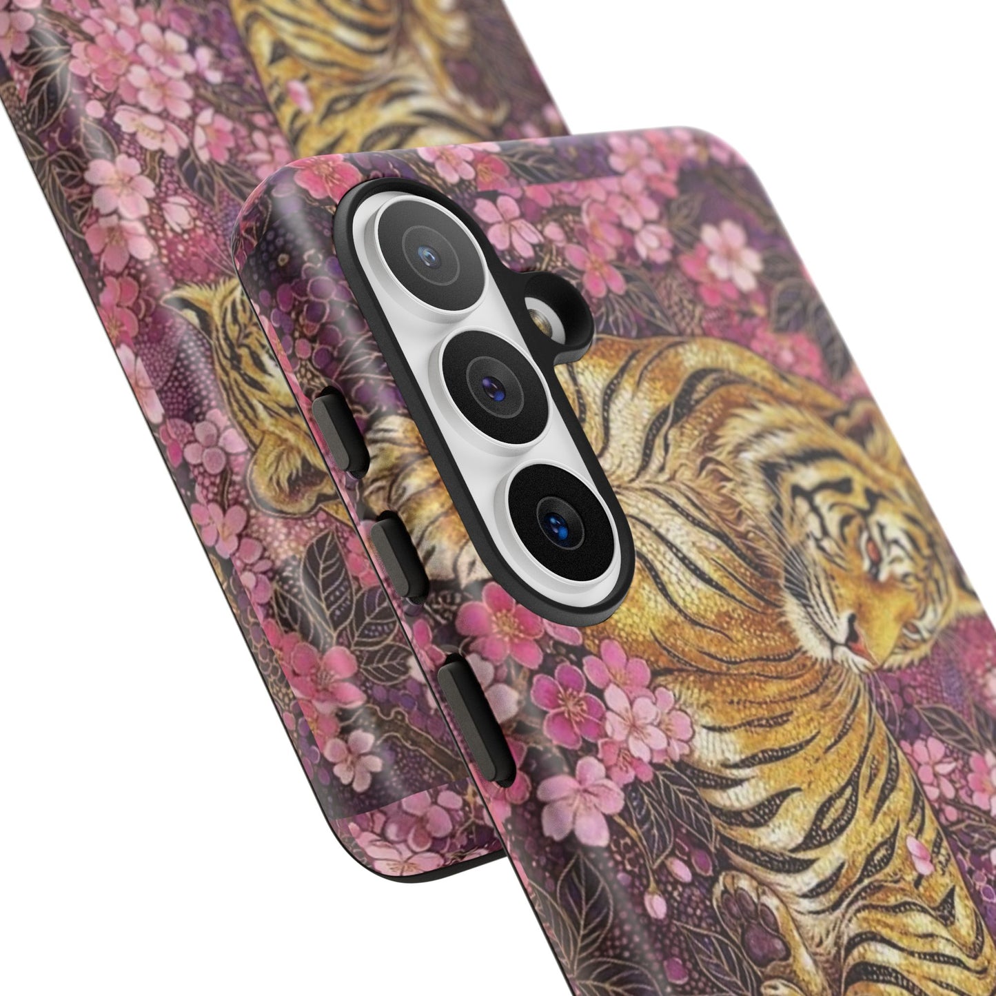 Tiger Floral Phone Case — Vintage Sakura Heavy-Duty Protective Cover