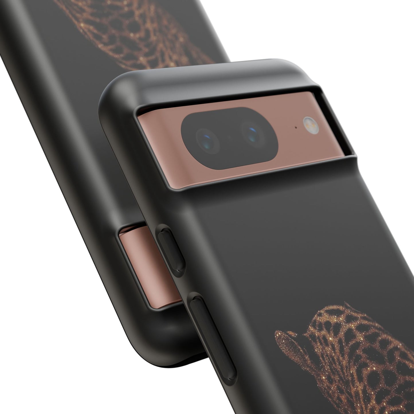 Leopard Print Tough Phone Case - Sleek Black Protective Cover