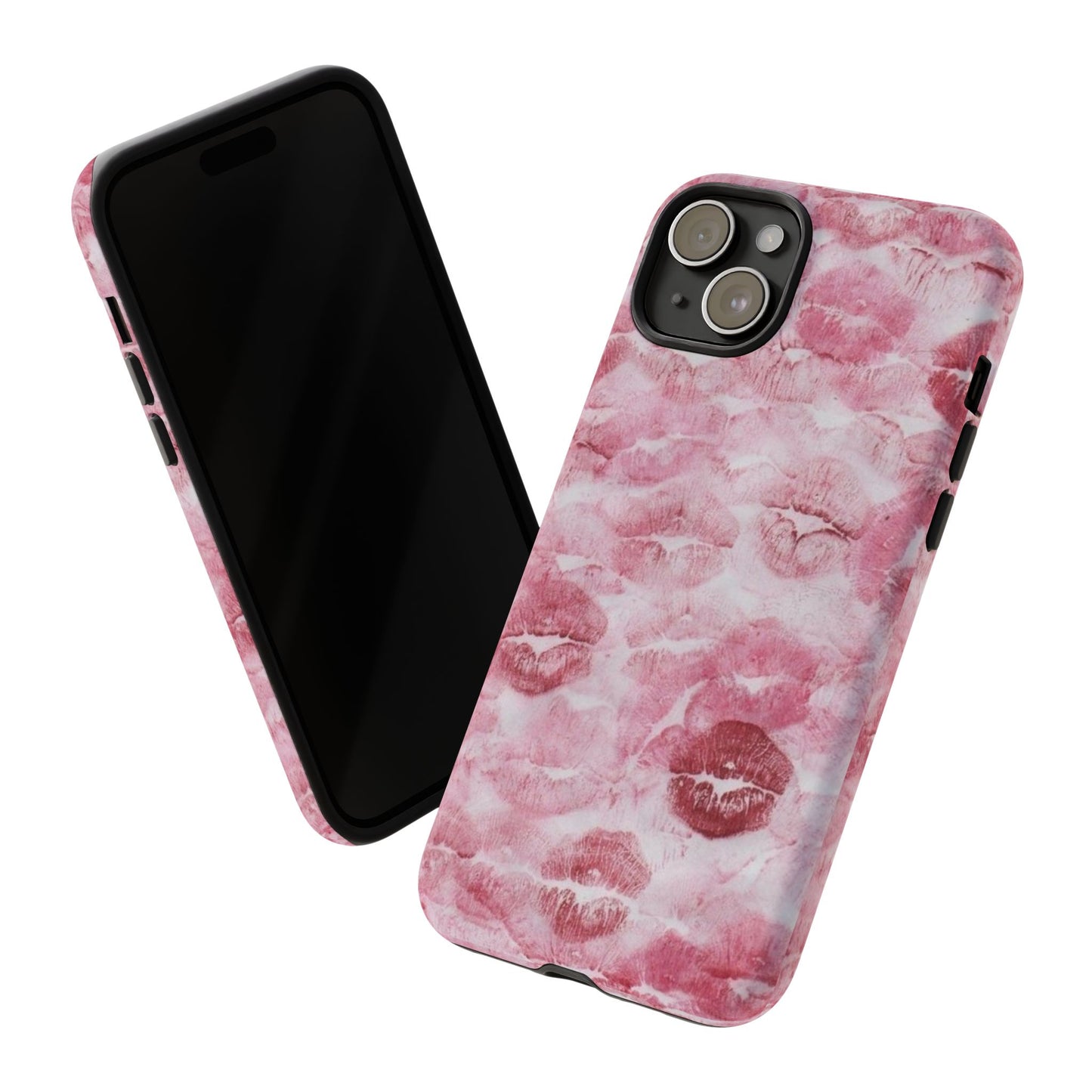Kiss Print Tough Phone Case — Pink Marble Lip Pattern, Protective iPhone Cover