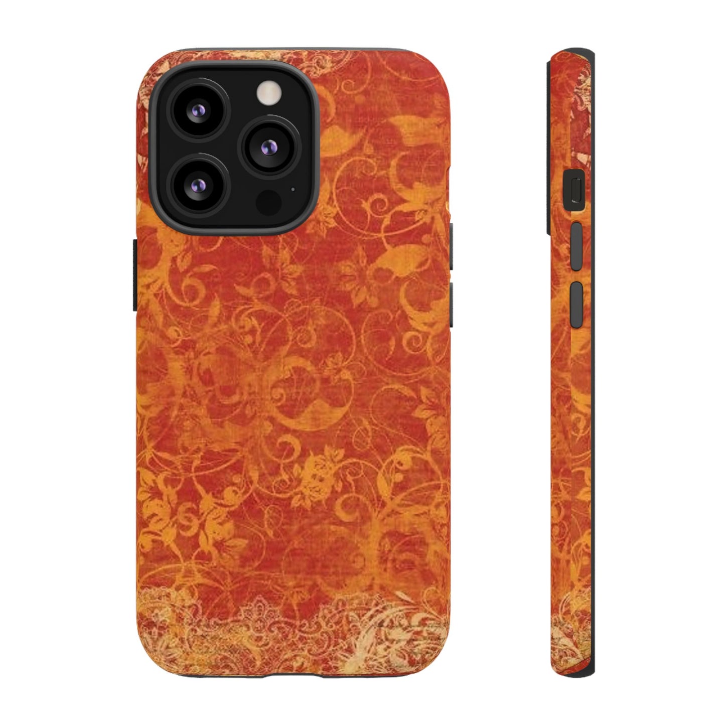 Floral Autumn iPhone Tough Case — Orange Vintage Scroll Design