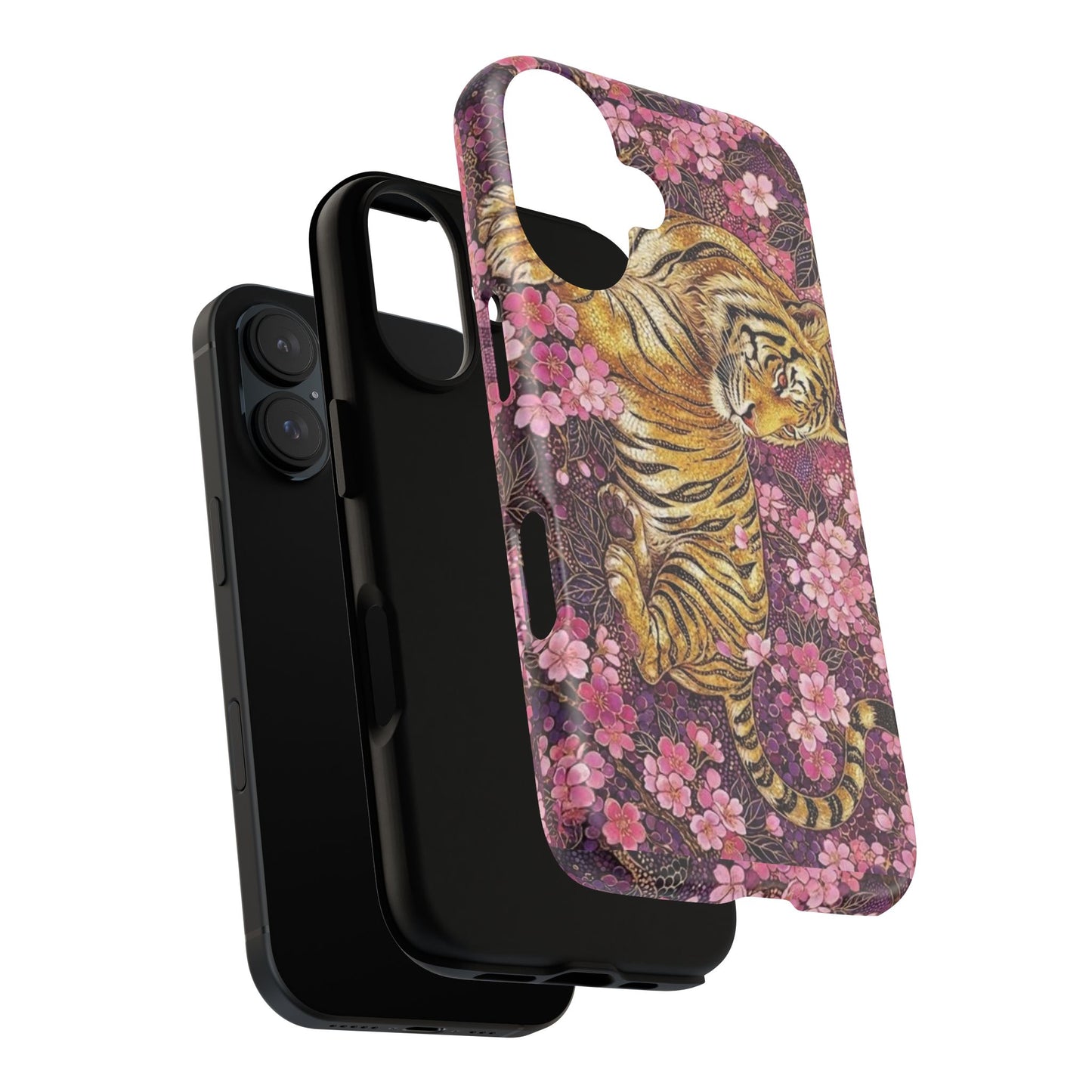 Tiger Floral Phone Case — Vintage Sakura Heavy-Duty Protective Cover
