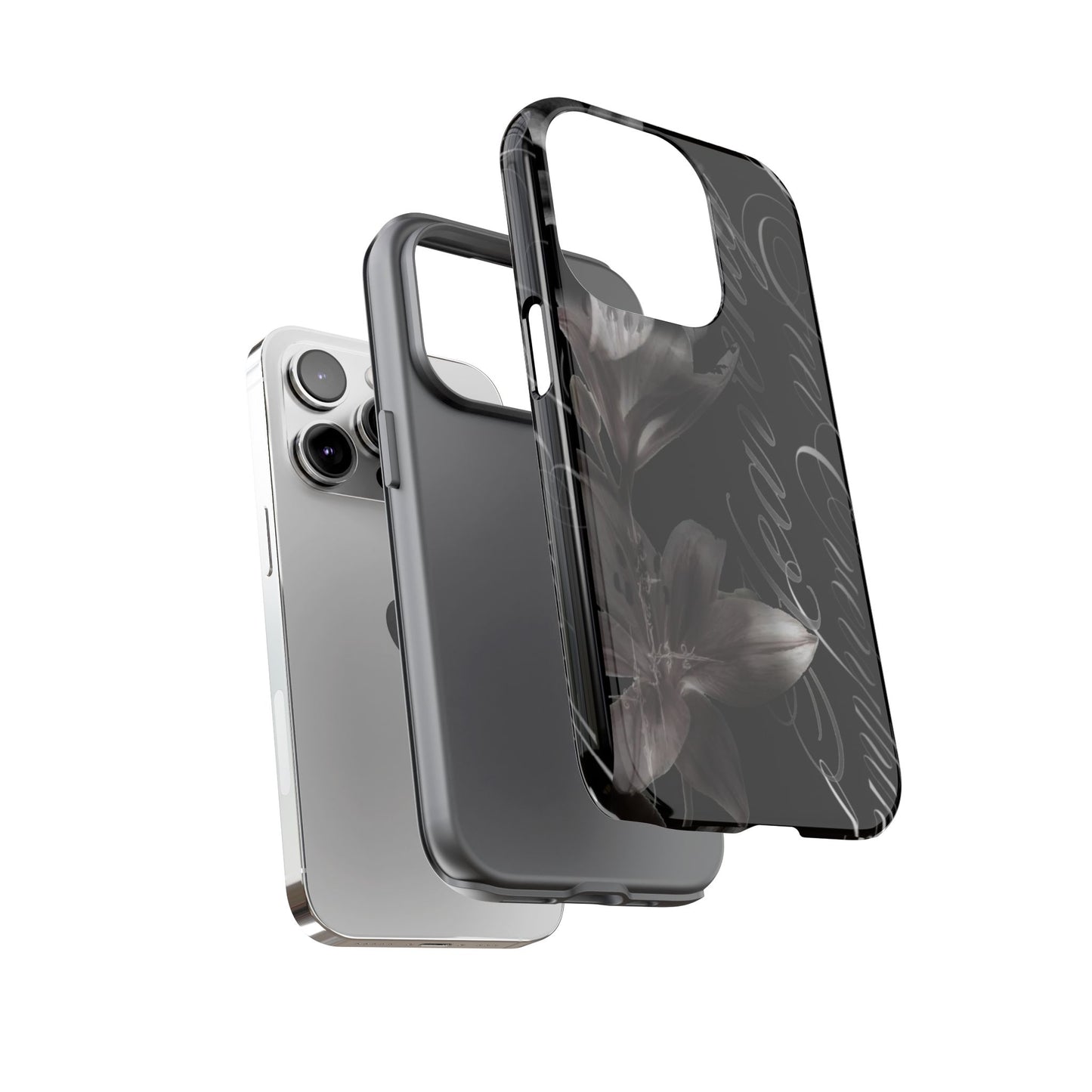 Floral Script Tough Phone Case – Black Lily Protective Cover