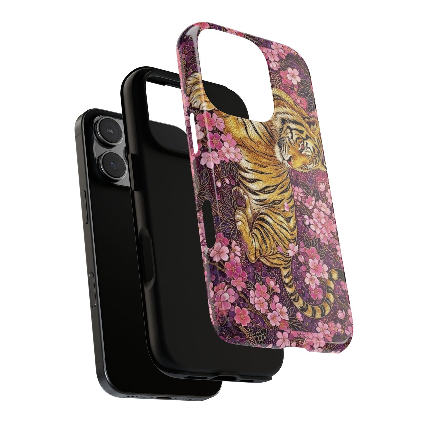 Tiger Floral Phone Case — Vintage Sakura Heavy-Duty Protective Cover