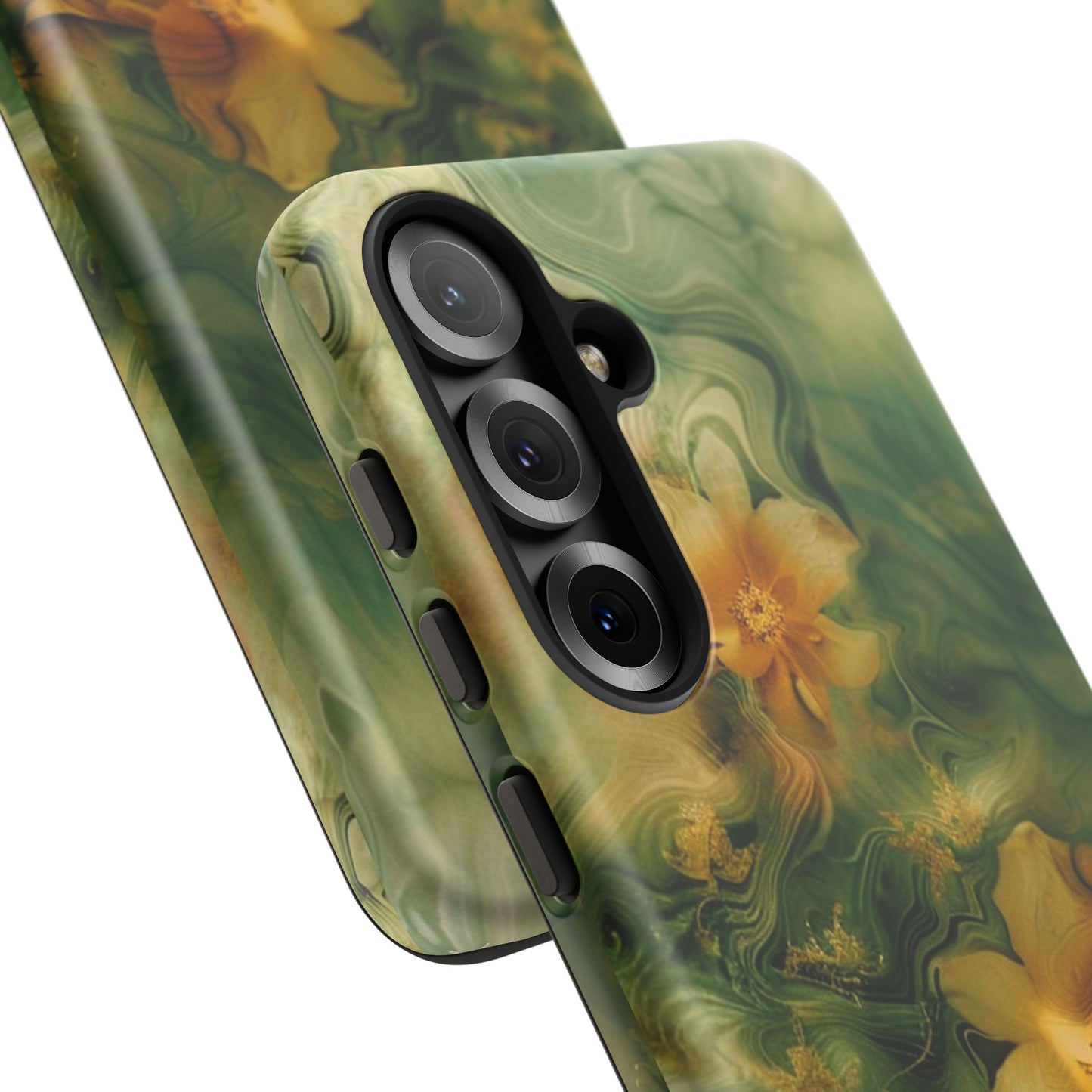Floral Swirl Phone Case — Green & Gold Vintage Flower Design
