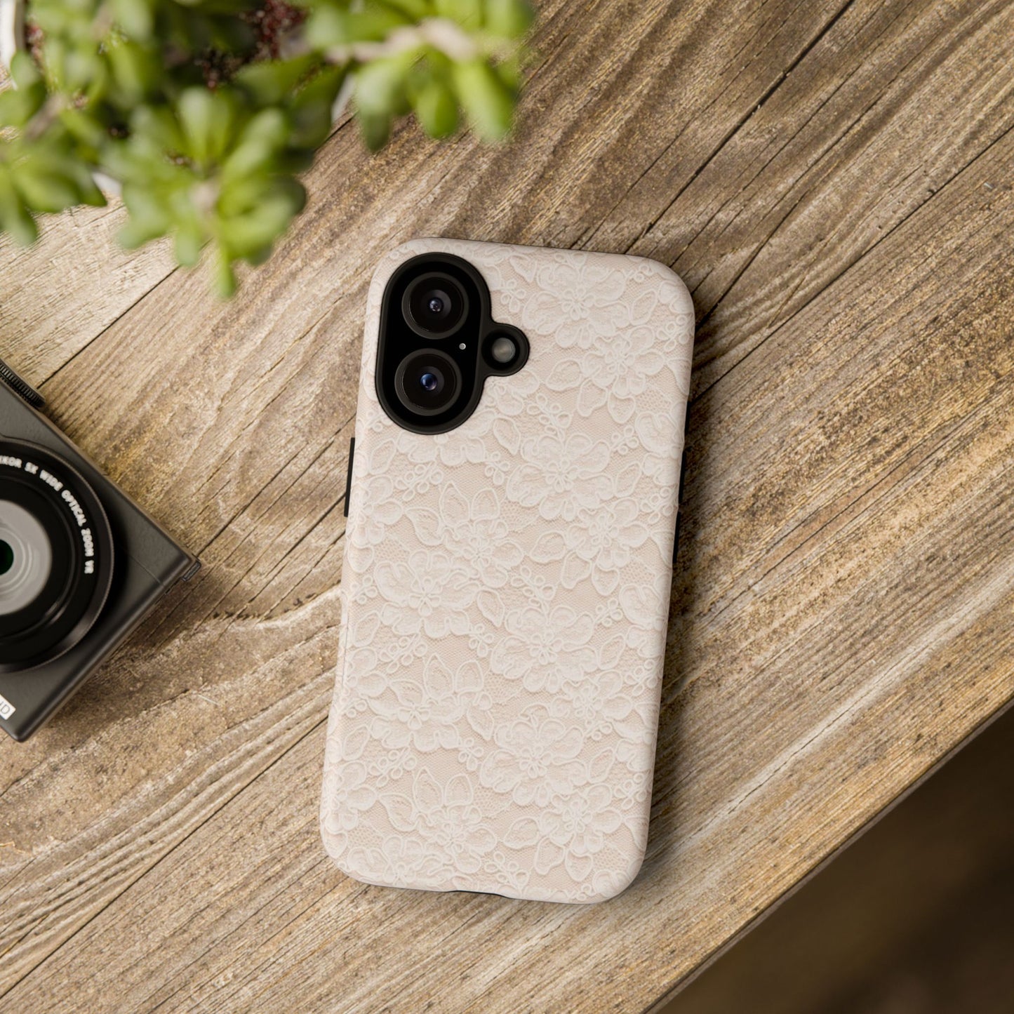 Floral Lace Tough Phone Case – Vintage Ivory Protective Cover
