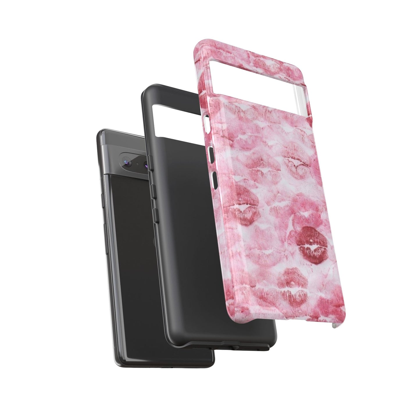 Kiss Print Tough Phone Case — Pink Marble Lip Pattern, Protective iPhone Cover
