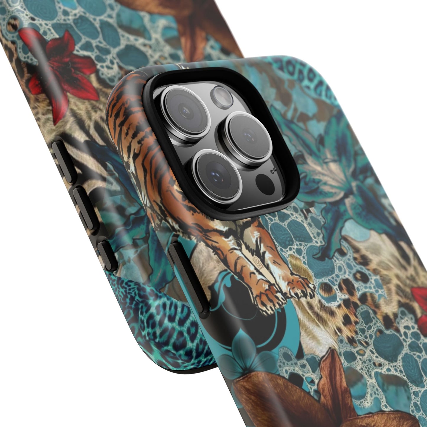 Floral Tiger Phone Case - Teal Safari Protective Cover