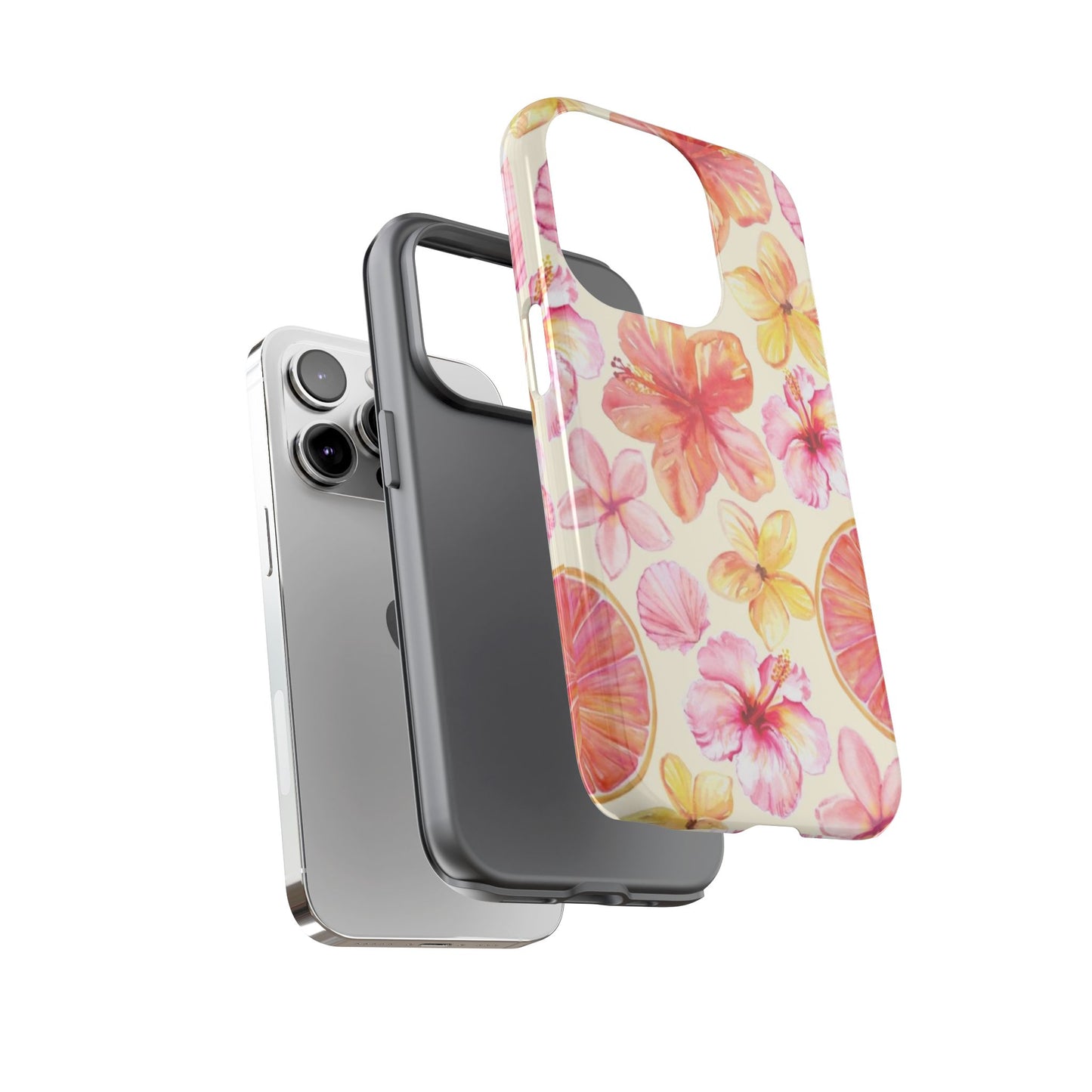 Tropical Hibiscus Tough Phone Case – Watercolor Floral & Citrus Protective Cover