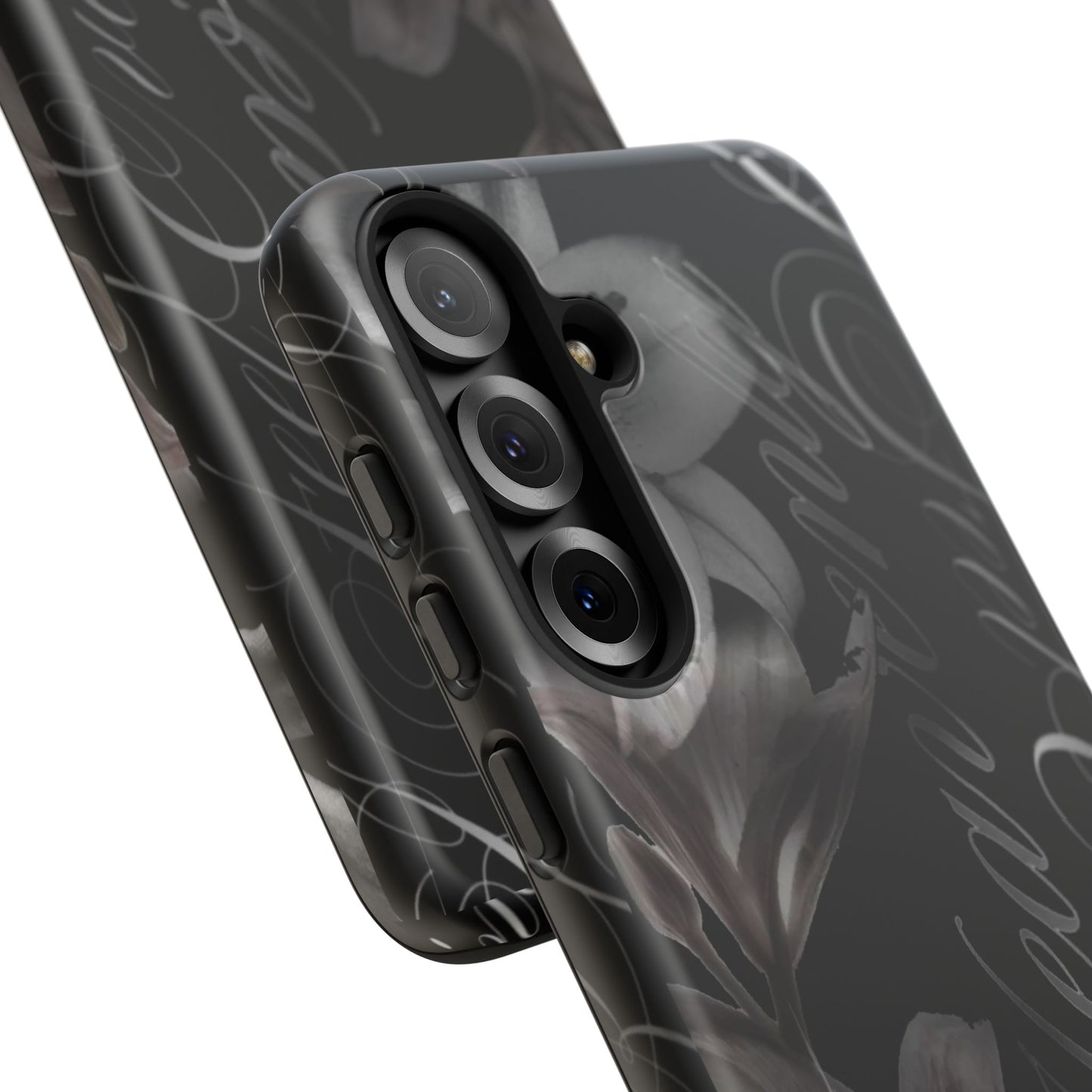 Floral Script Tough Phone Case – Black Lily Protective Cover