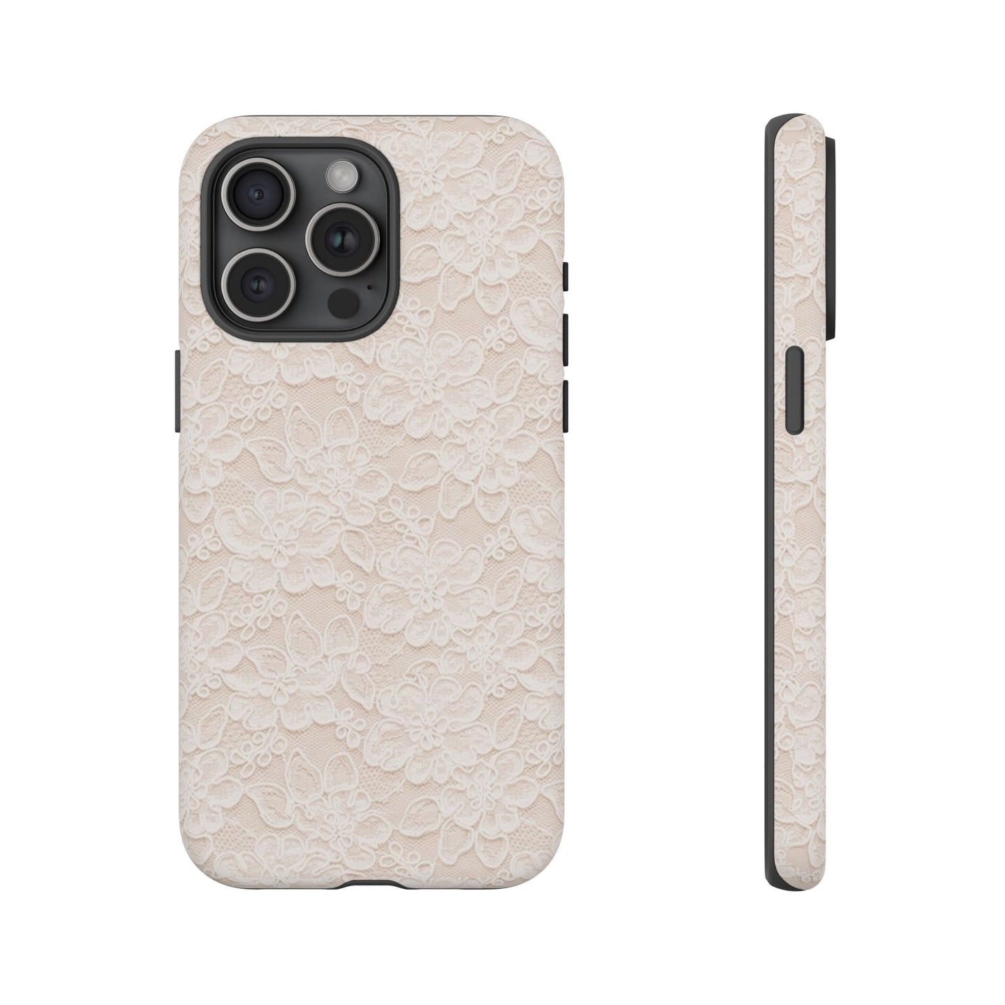 Floral Lace Tough Phone Case – Vintage Ivory Protective Cover