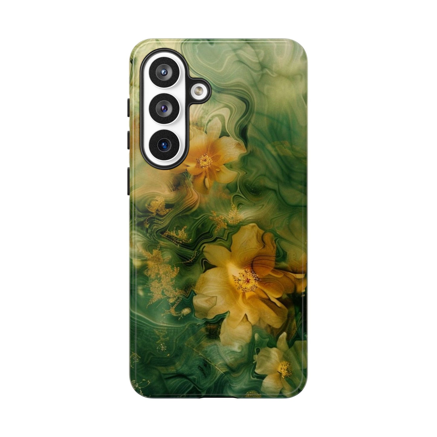 Floral Swirl Phone Case — Green & Gold Vintage Flower Design
