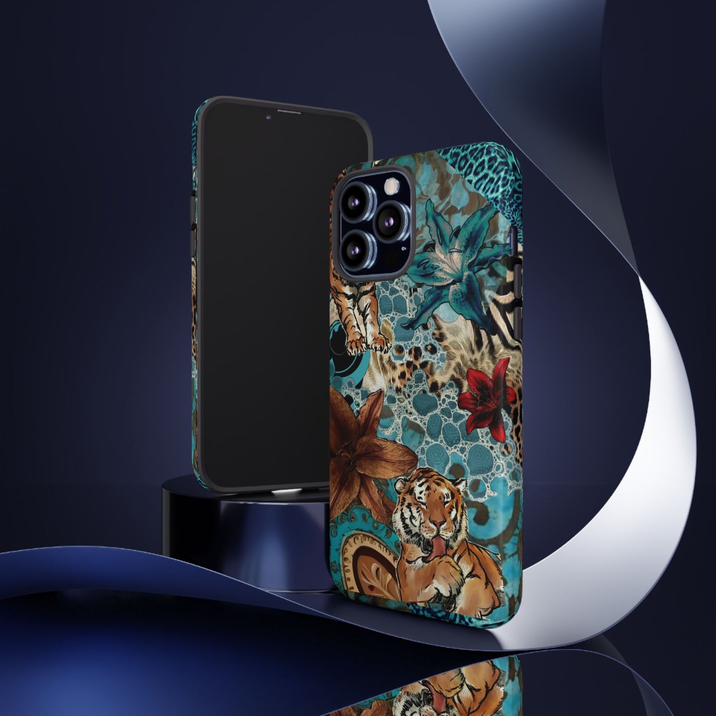 Floral Tiger Phone Case - Teal Safari Protective Cover