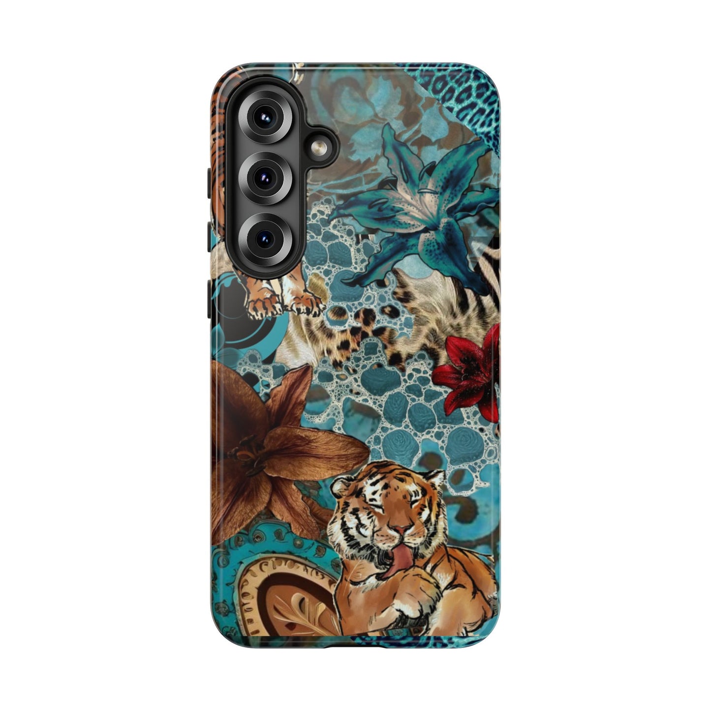 Floral Tiger Phone Case - Teal Safari Protective Cover