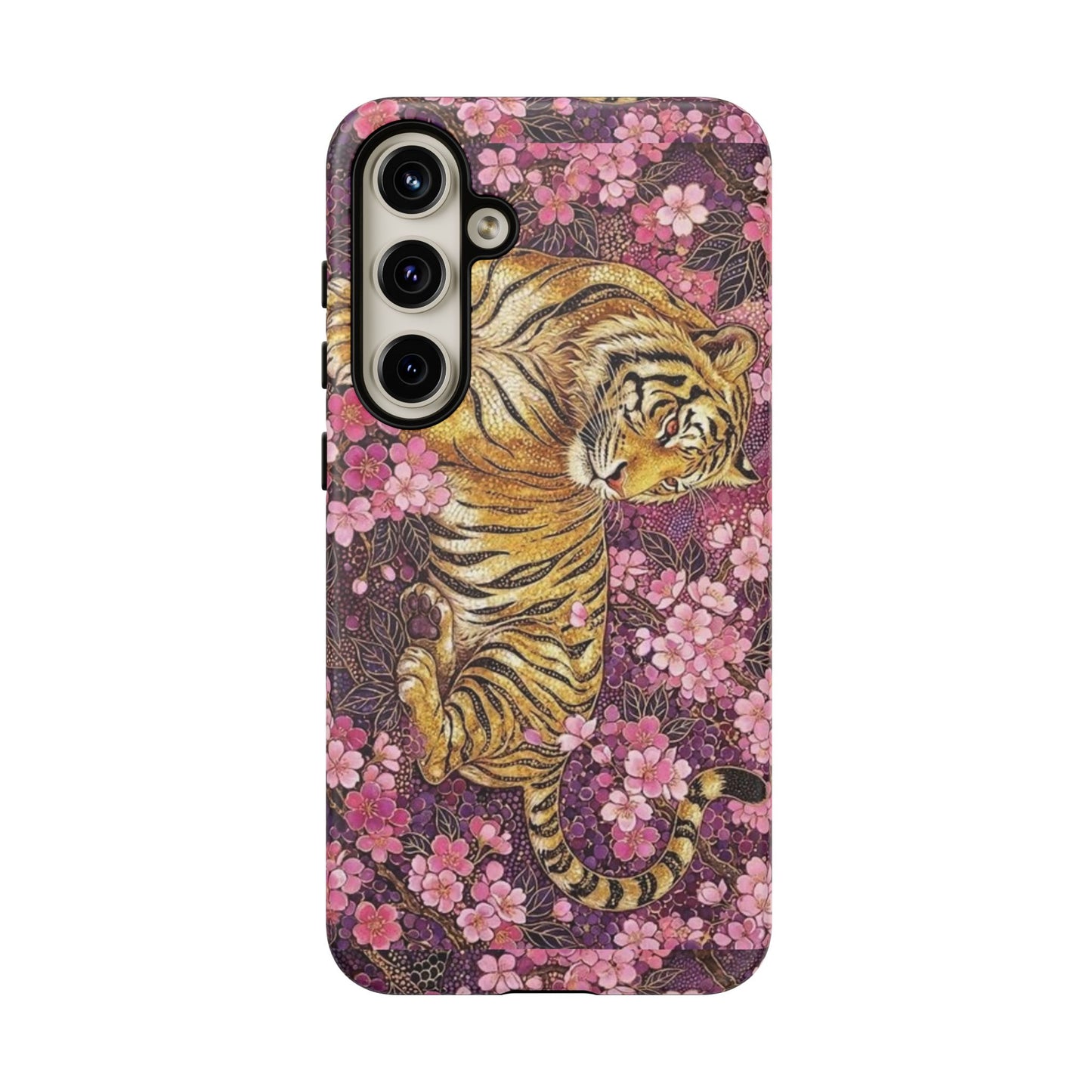 Tiger Floral Phone Case — Vintage Sakura Heavy-Duty Protective Cover