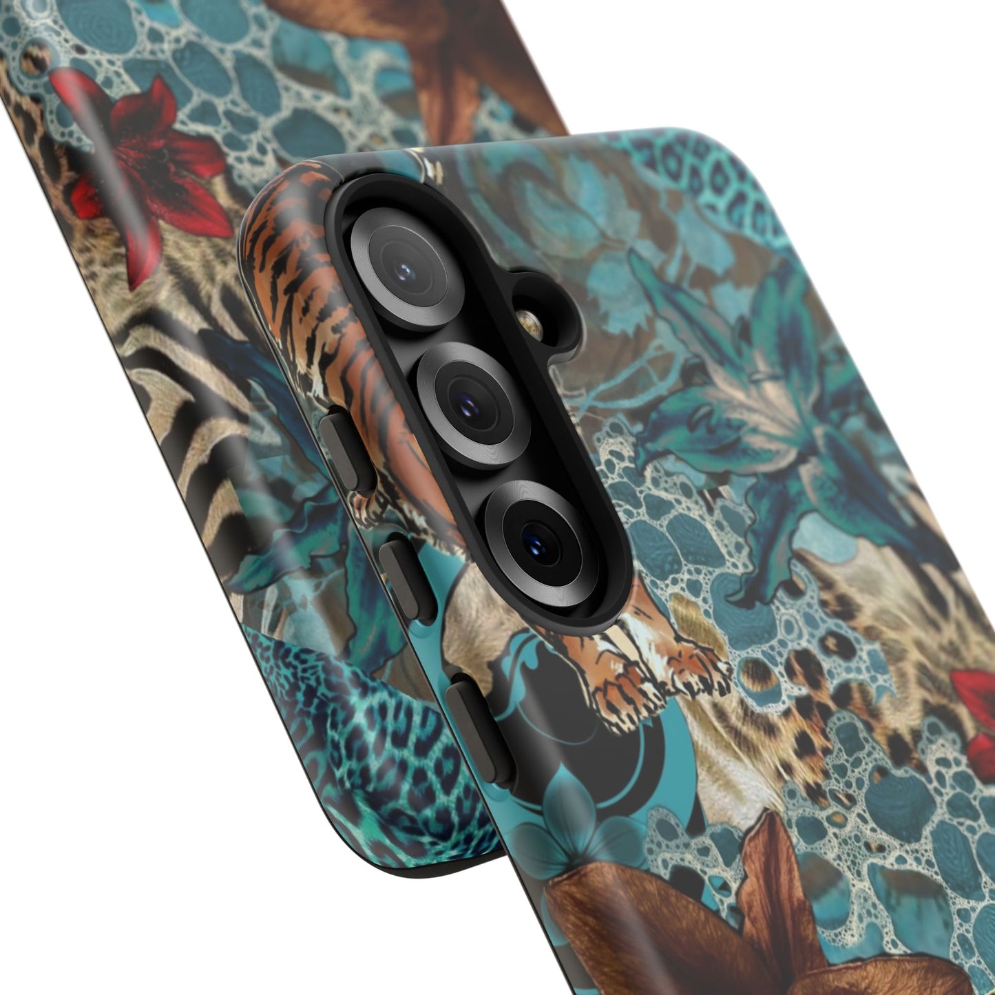 Floral Tiger Phone Case - Teal Safari Protective Cover