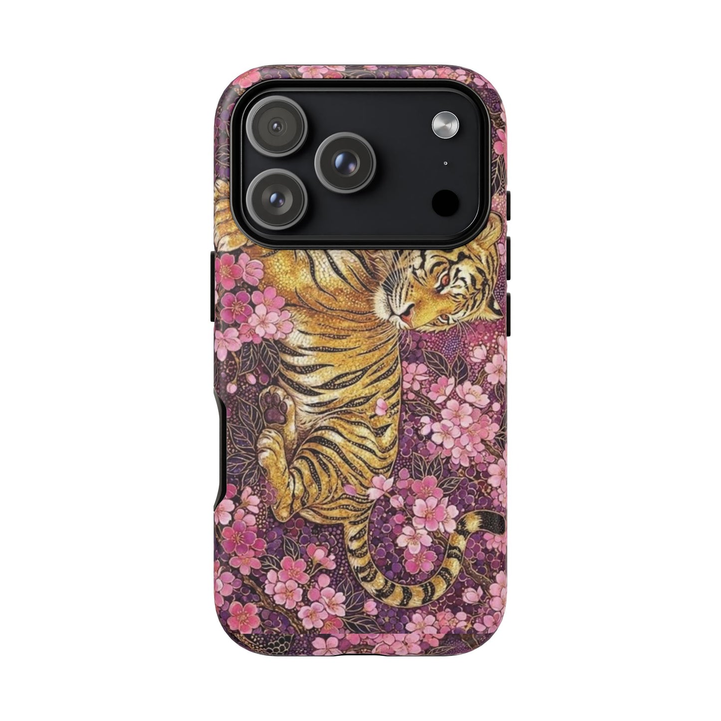 Tiger Floral Phone Case — Vintage Sakura Heavy-Duty Protective Cover