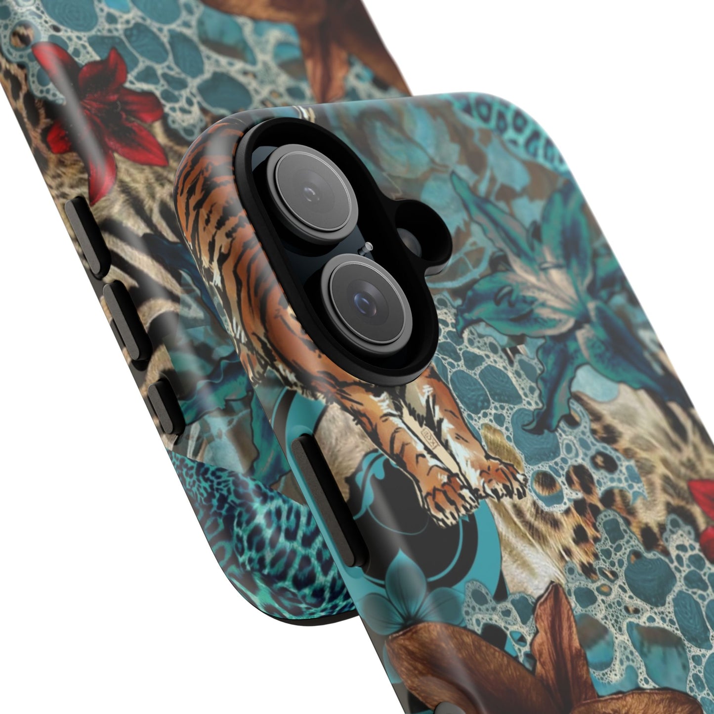 Floral Tiger Phone Case - Teal Safari Protective Cover