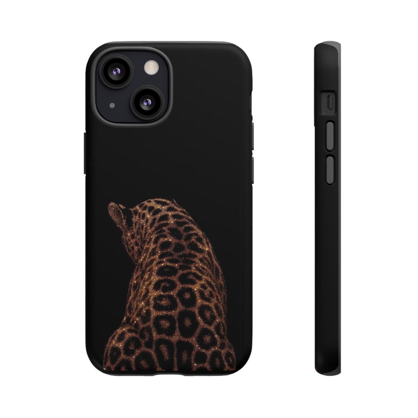 Leopard Print Tough Phone Case - Sleek Black Protective Cover
