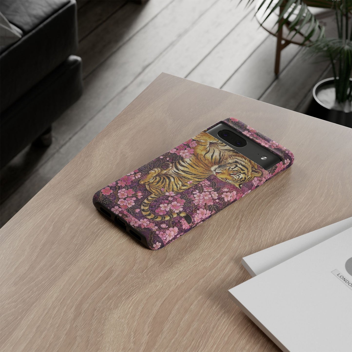 Tiger Floral Phone Case — Vintage Sakura Heavy-Duty Protective Cover