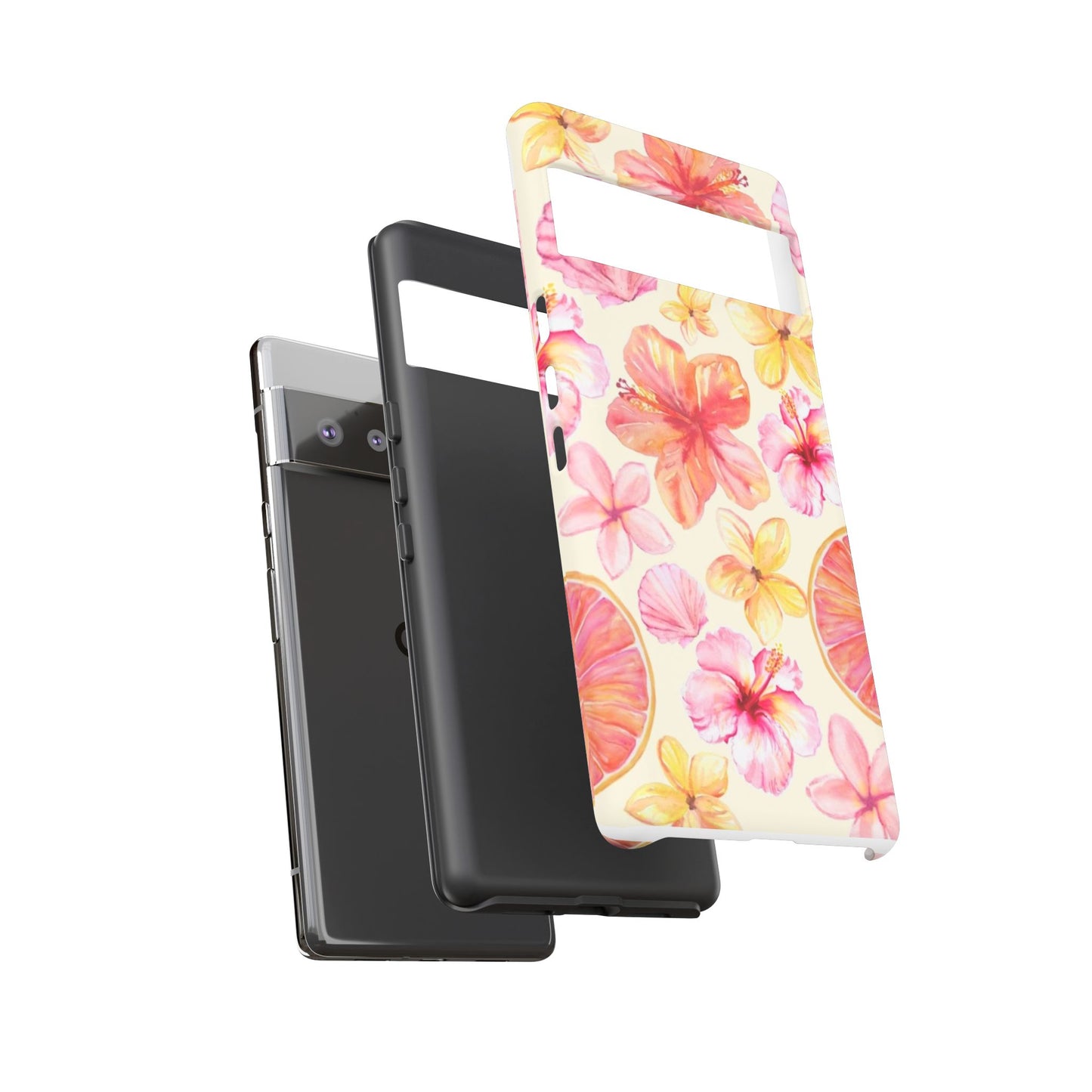 Tropical Hibiscus Tough Phone Case – Watercolor Floral & Citrus Protective Cover