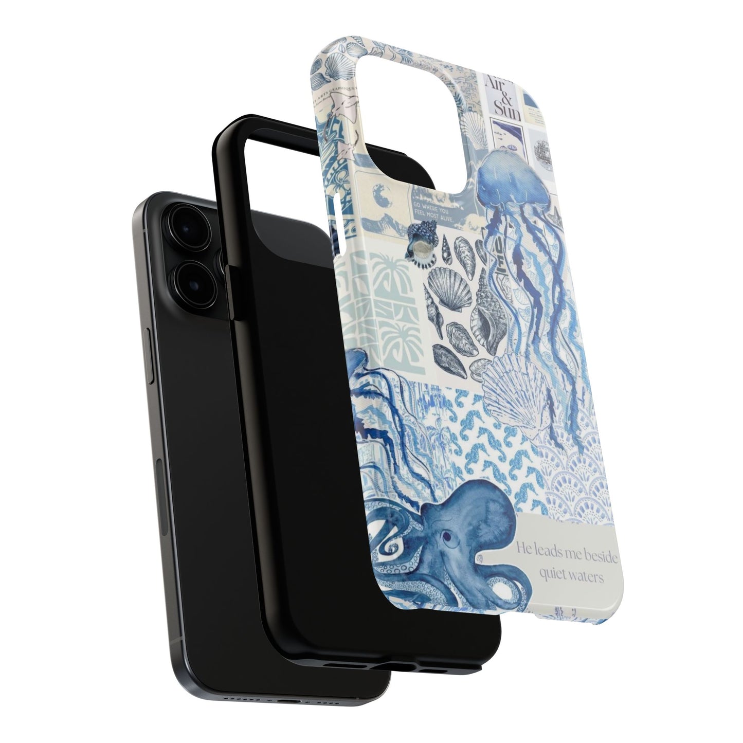 Sea Collage Tough Phone Case — Blue Jellyfish & Shells Coastal Design
