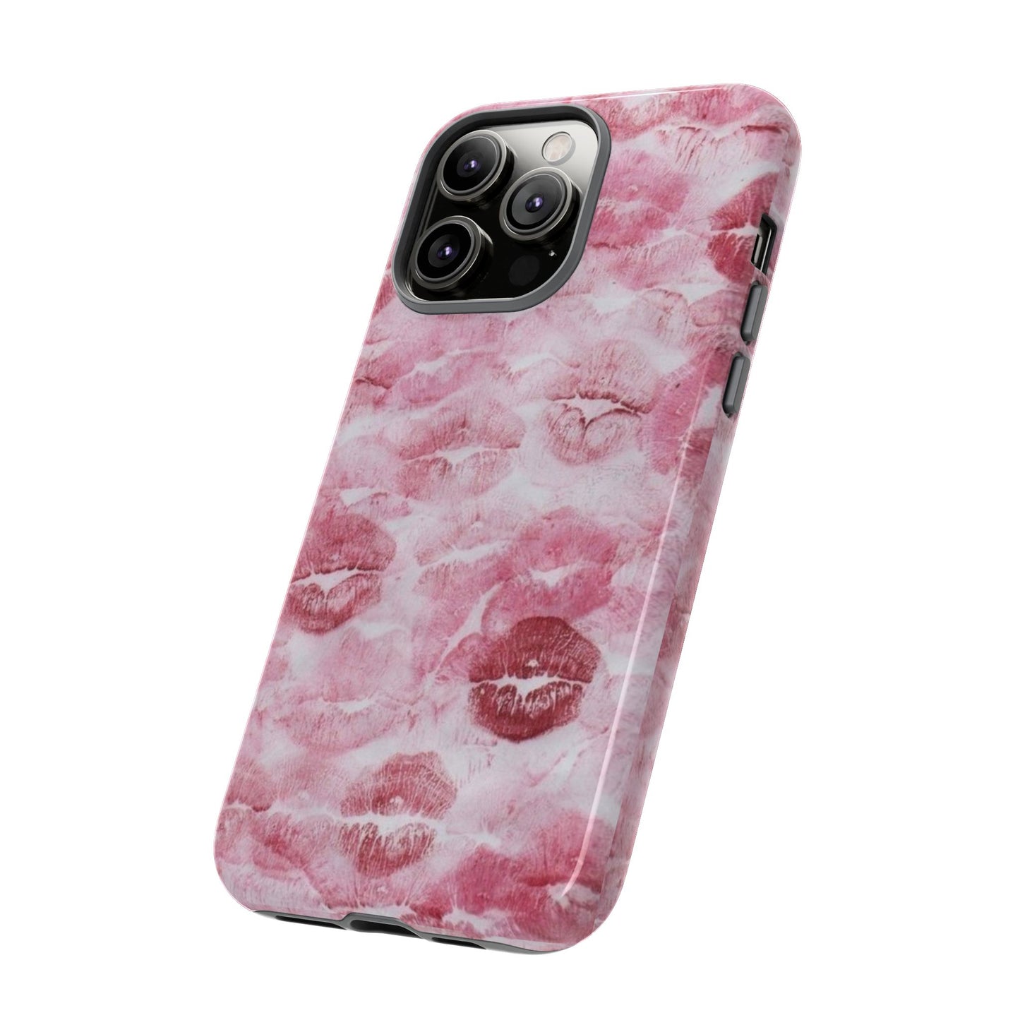 Kiss Print Tough Phone Case — Pink Marble Lip Pattern, Protective iPhone Cover