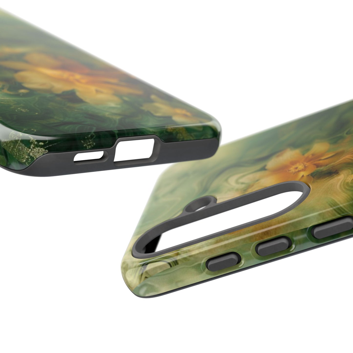 Floral Swirl Phone Case — Green & Gold Vintage Flower Design