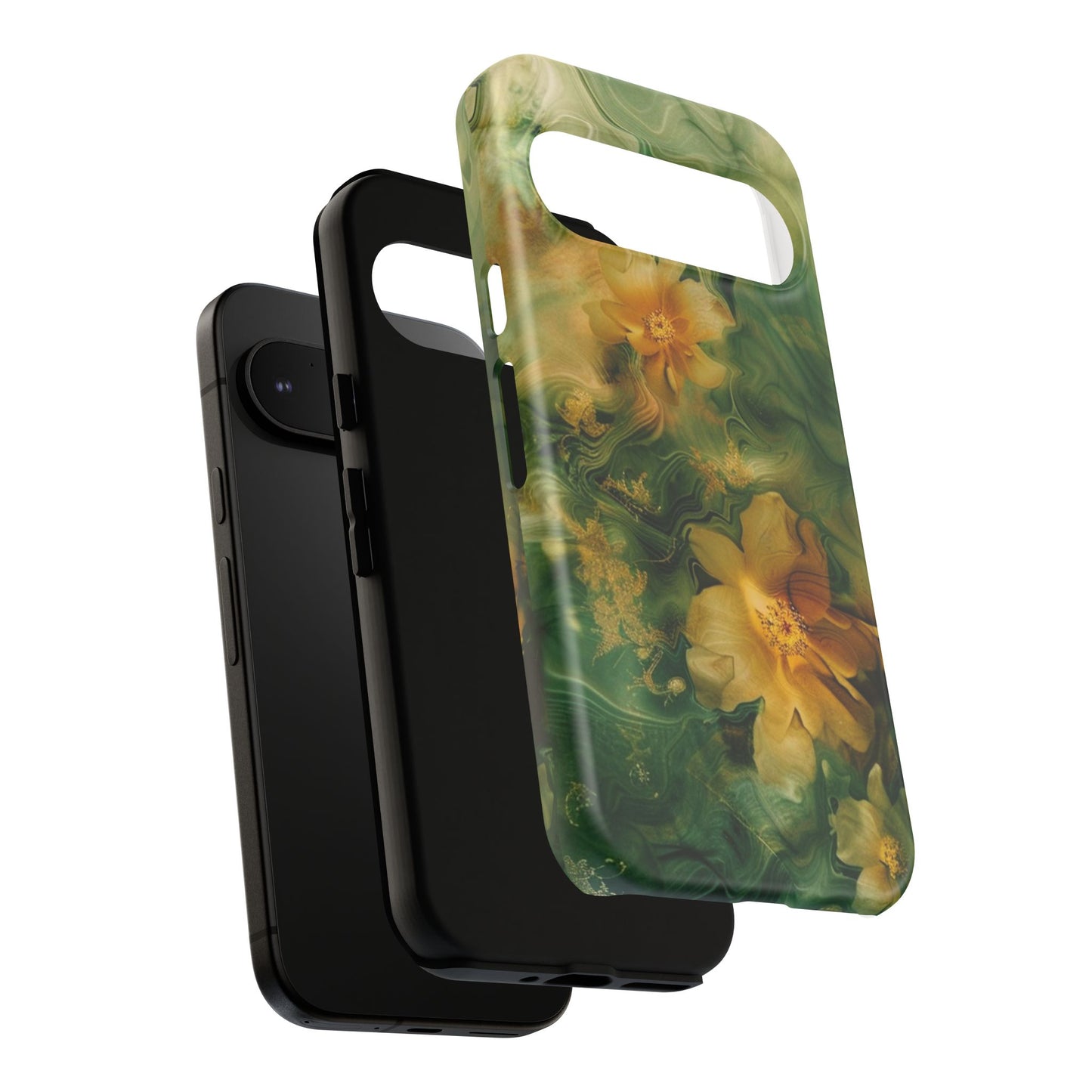 Floral Swirl Phone Case — Green & Gold Vintage Flower Design