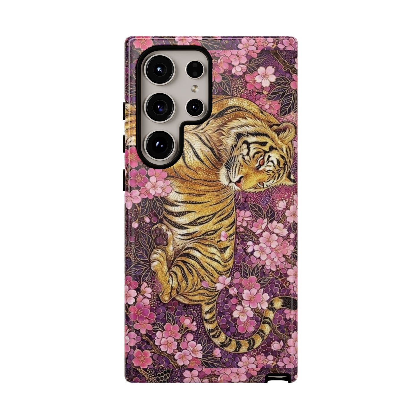 Tiger Floral Phone Case — Vintage Sakura Heavy-Duty Protective Cover