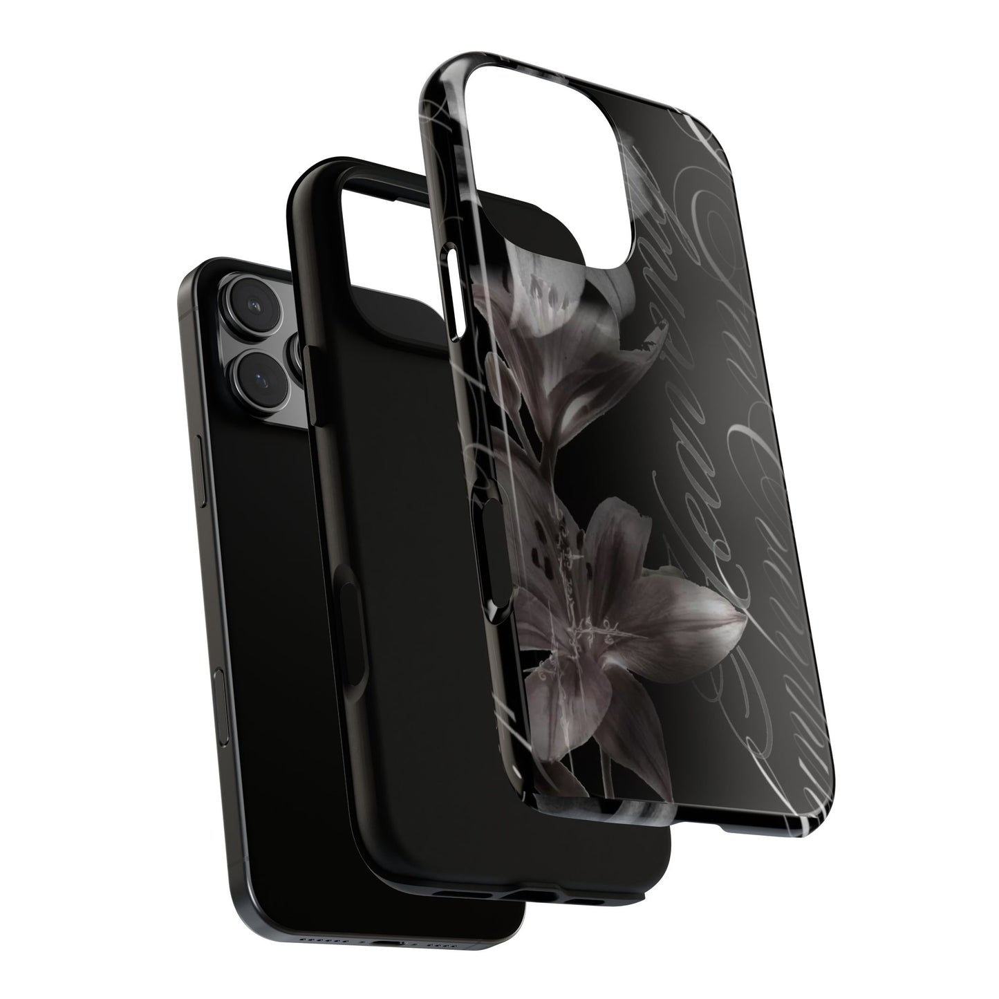 Floral Script Tough Phone Case – Black Lily Protective Cover