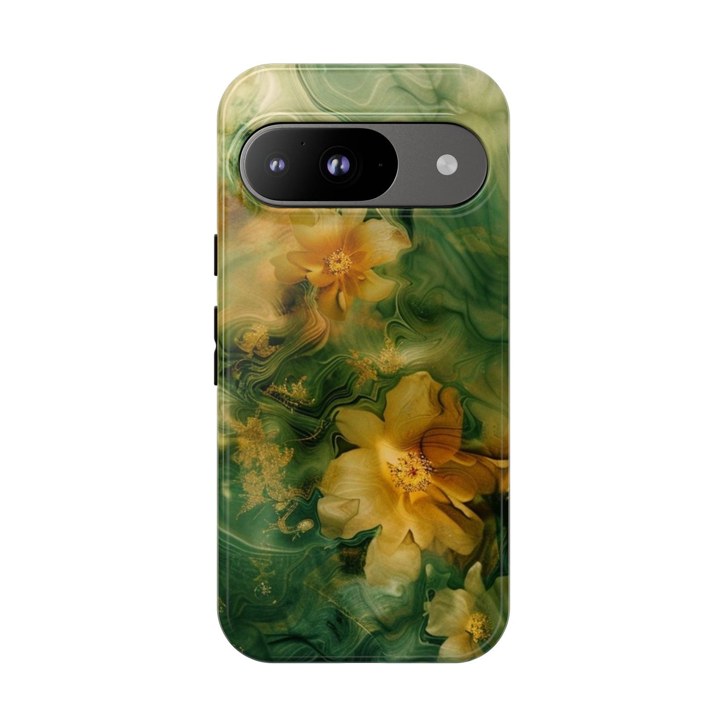 Floral Swirl Phone Case — Green & Gold Vintage Flower Design