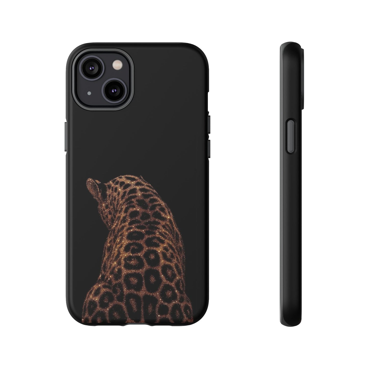 Leopard Print Tough Phone Case - Sleek Black Protective Cover