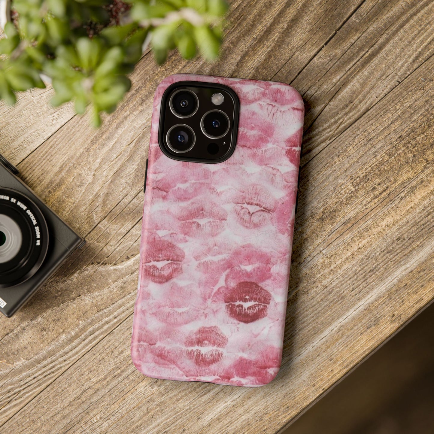 Kiss Print Tough Phone Case — Pink Marble Lip Pattern, Protective iPhone Cover