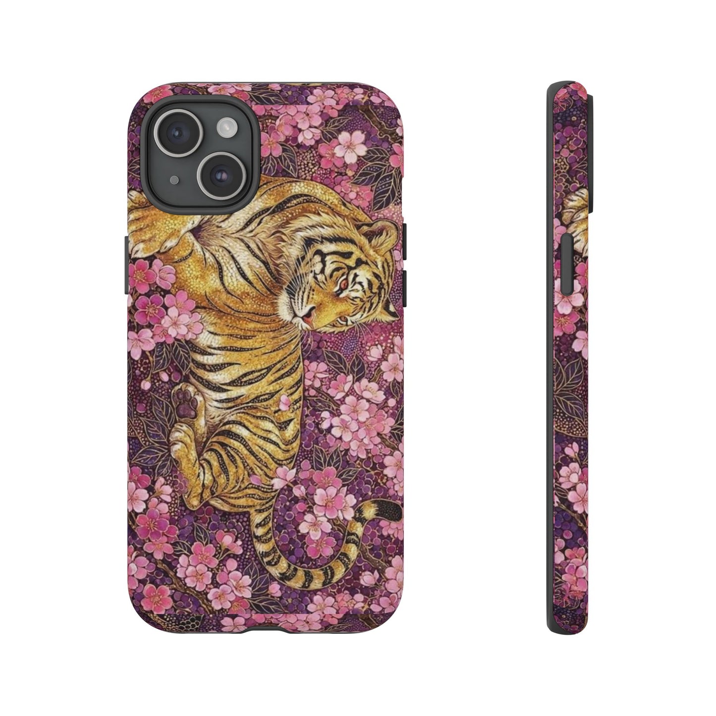 Tiger Floral Phone Case — Vintage Sakura Heavy-Duty Protective Cover