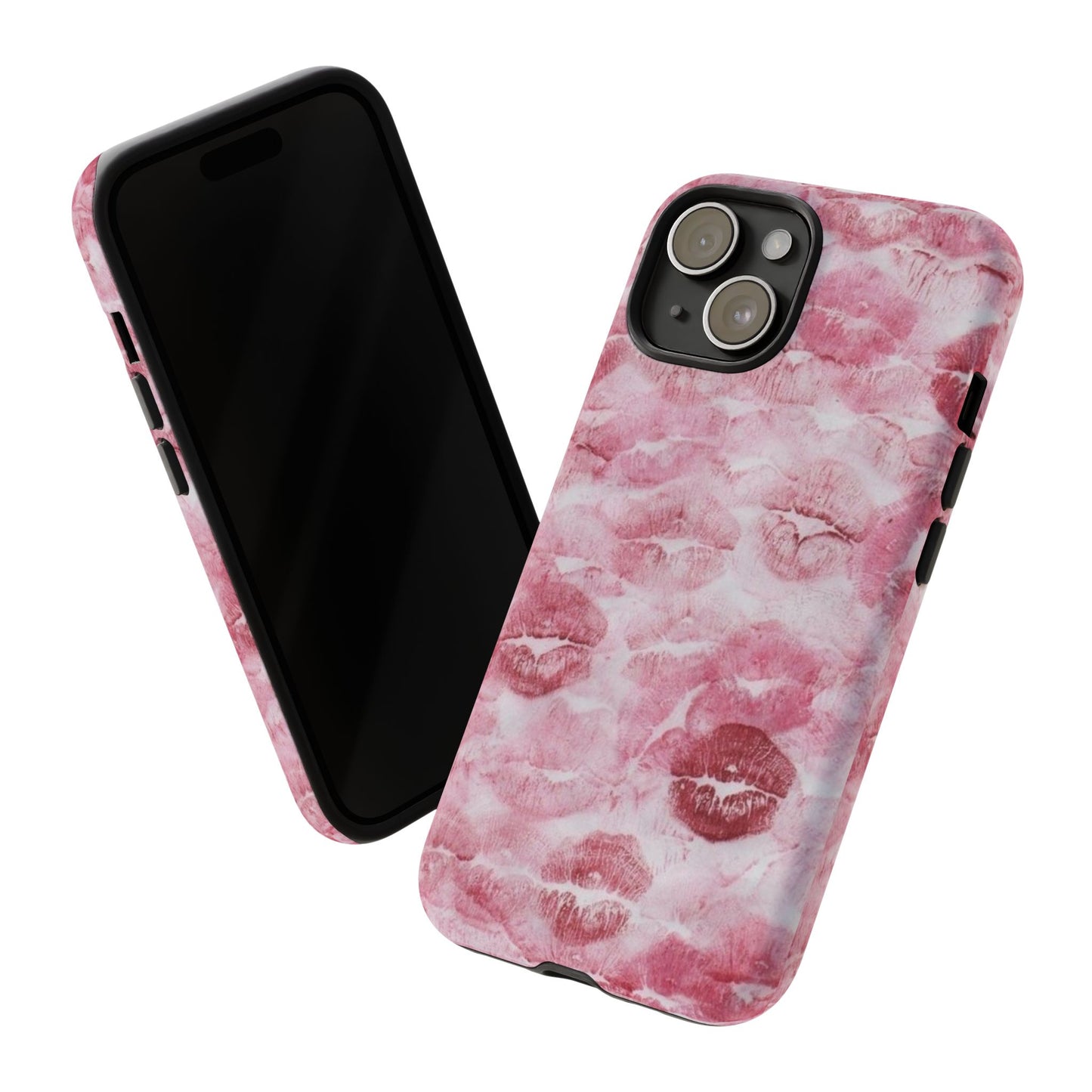 Kiss Print Tough Phone Case — Pink Marble Lip Pattern, Protective iPhone Cover