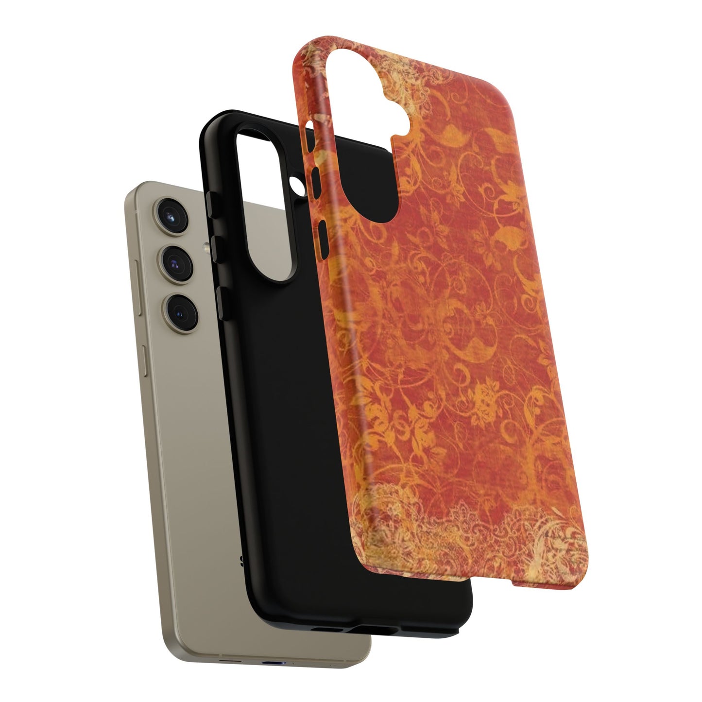 Floral Autumn iPhone Tough Case — Orange Vintage Scroll Design