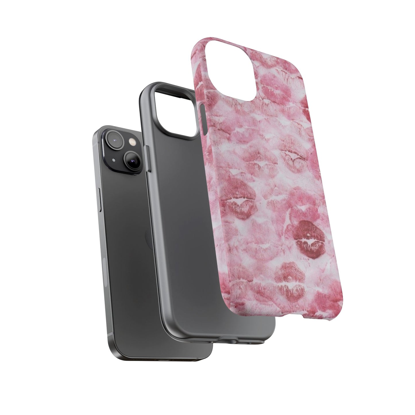 Kiss Print Tough Phone Case — Pink Marble Lip Pattern, Protective iPhone Cover