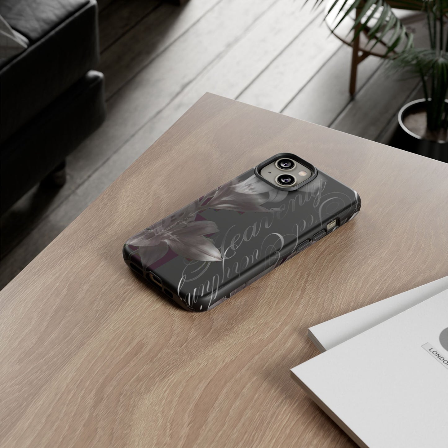 Floral Script Tough Phone Case – Black Lily Protective Cover