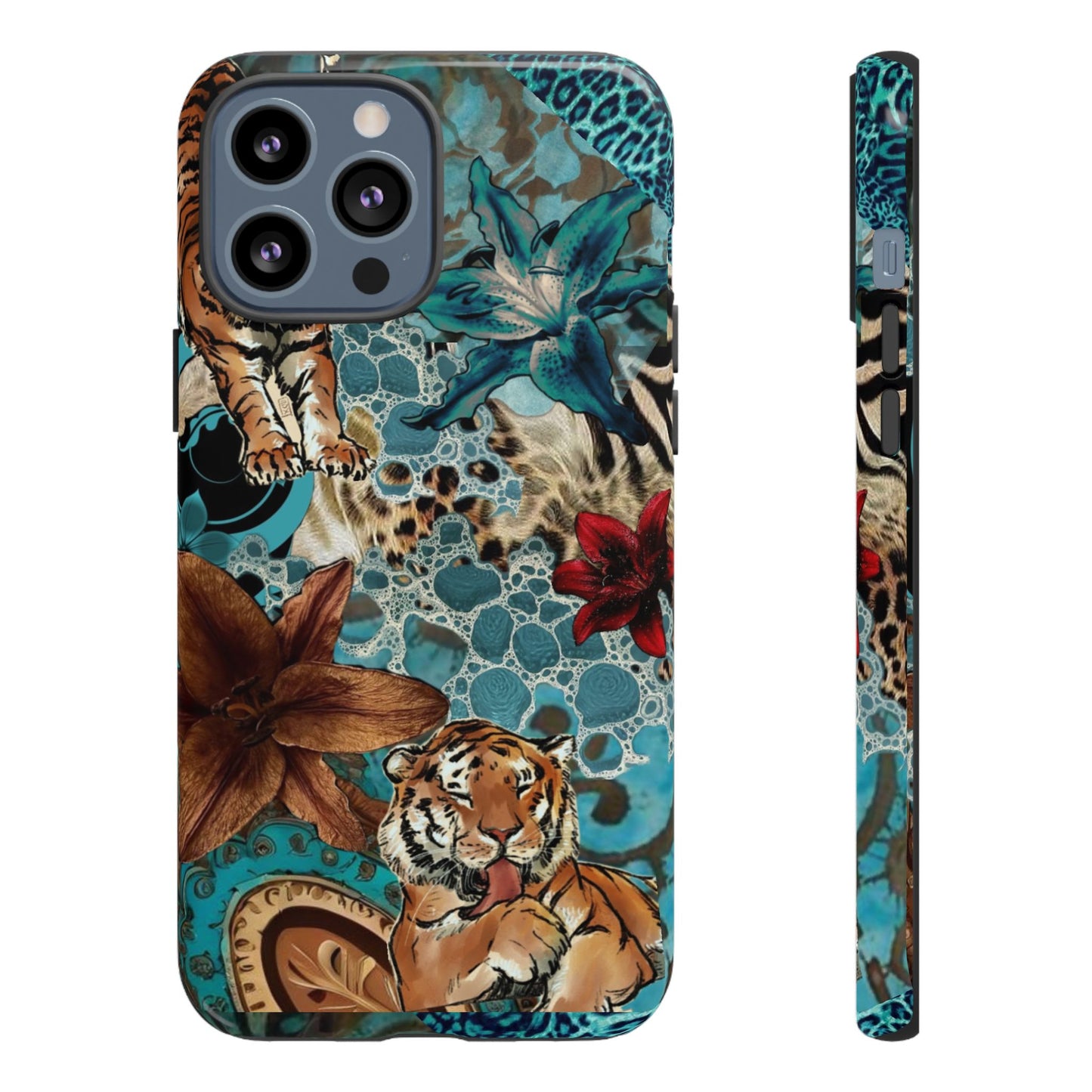 Floral Tiger Phone Case - Teal Safari Protective Cover