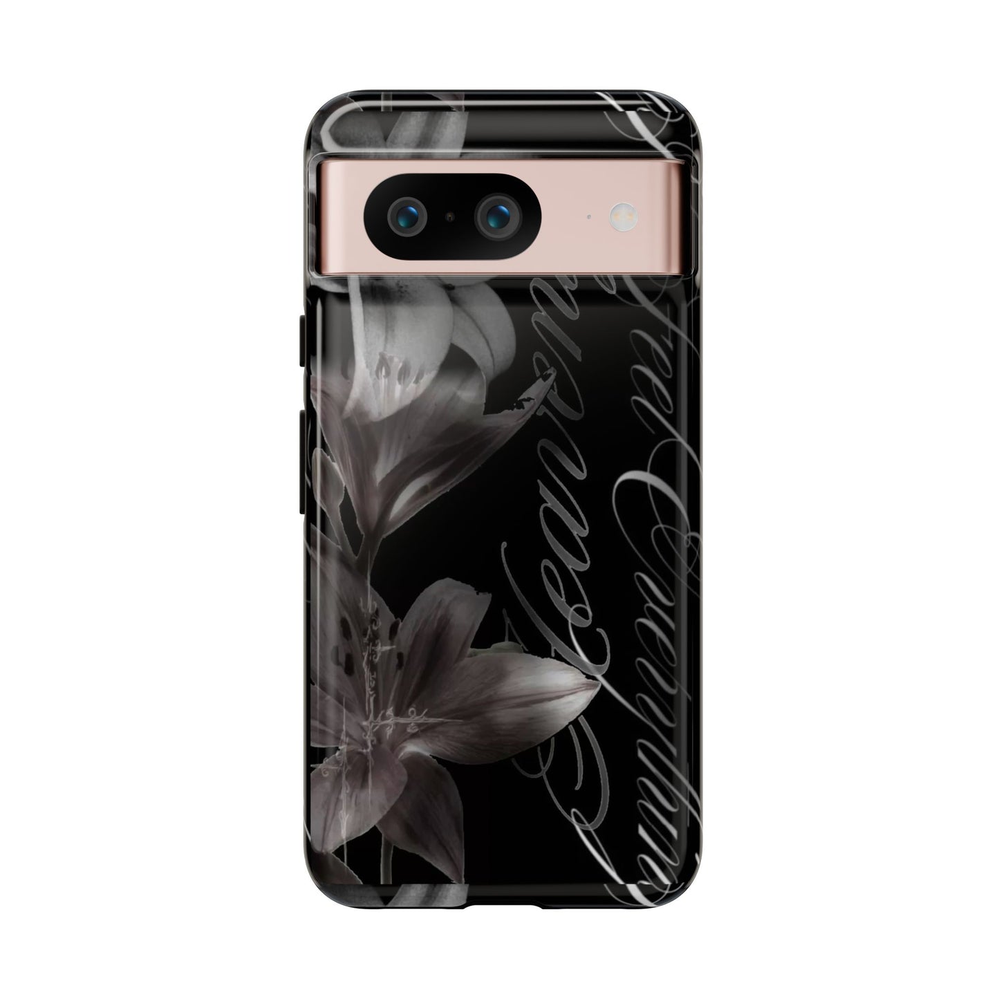 Floral Script Tough Phone Case – Black Lily Protective Cover