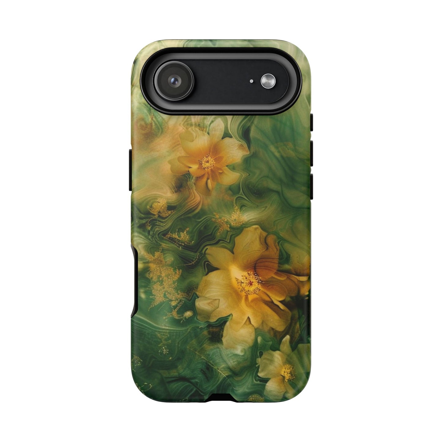Floral Swirl Phone Case — Green & Gold Vintage Flower Design
