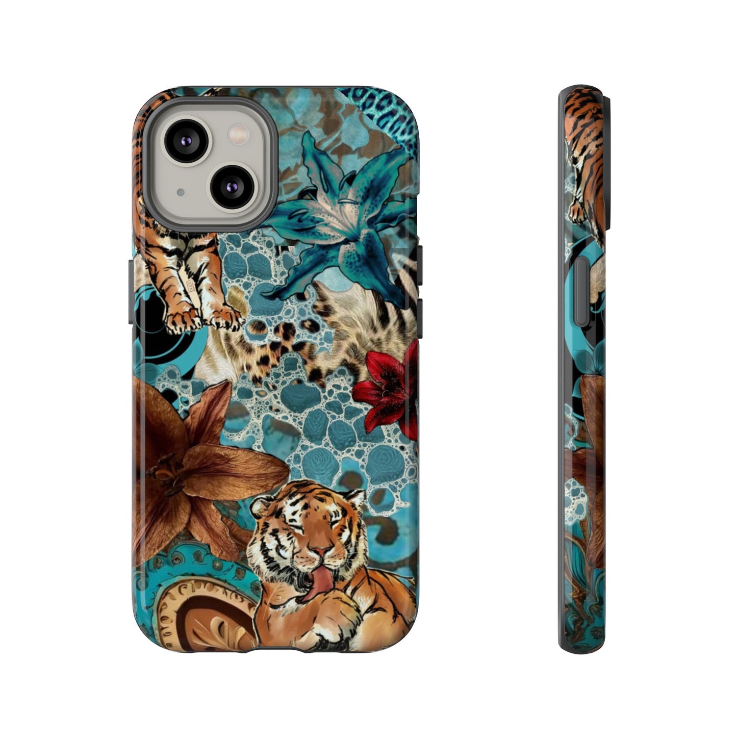 Floral Tiger Phone Case - Teal Safari Protective Cover