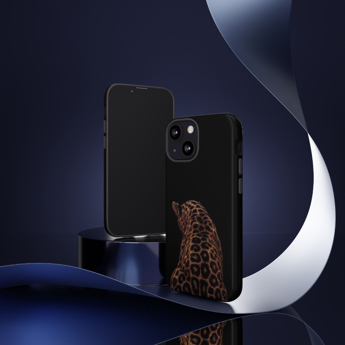 Leopard Print Tough Phone Case - Sleek Black Protective Cover