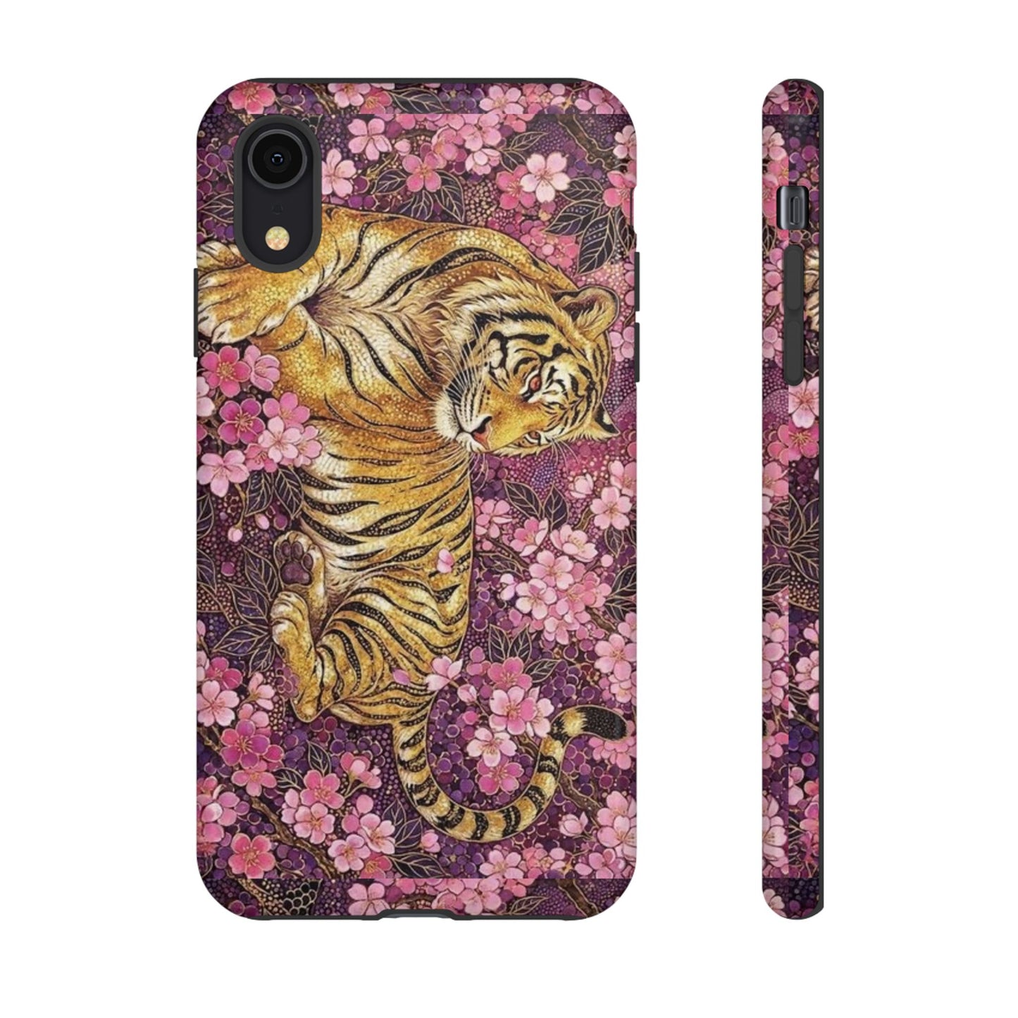 Tiger Floral Phone Case — Vintage Sakura Heavy-Duty Protective Cover