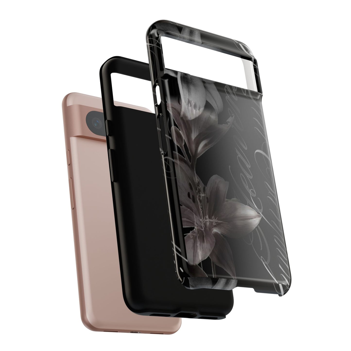 Floral Script Tough Phone Case – Black Lily Protective Cover