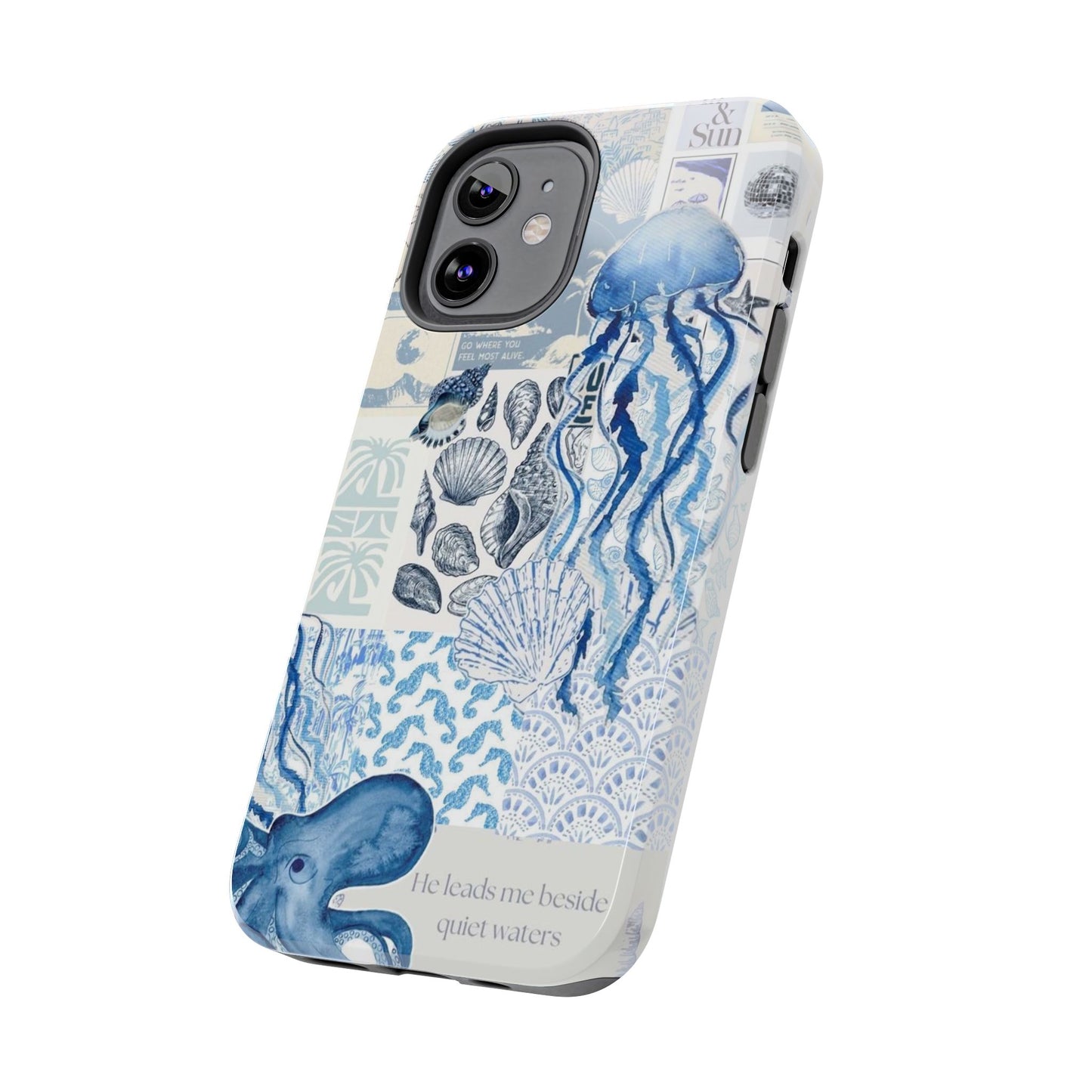 Sea Collage Tough Phone Case — Blue Jellyfish & Shells Coastal Design