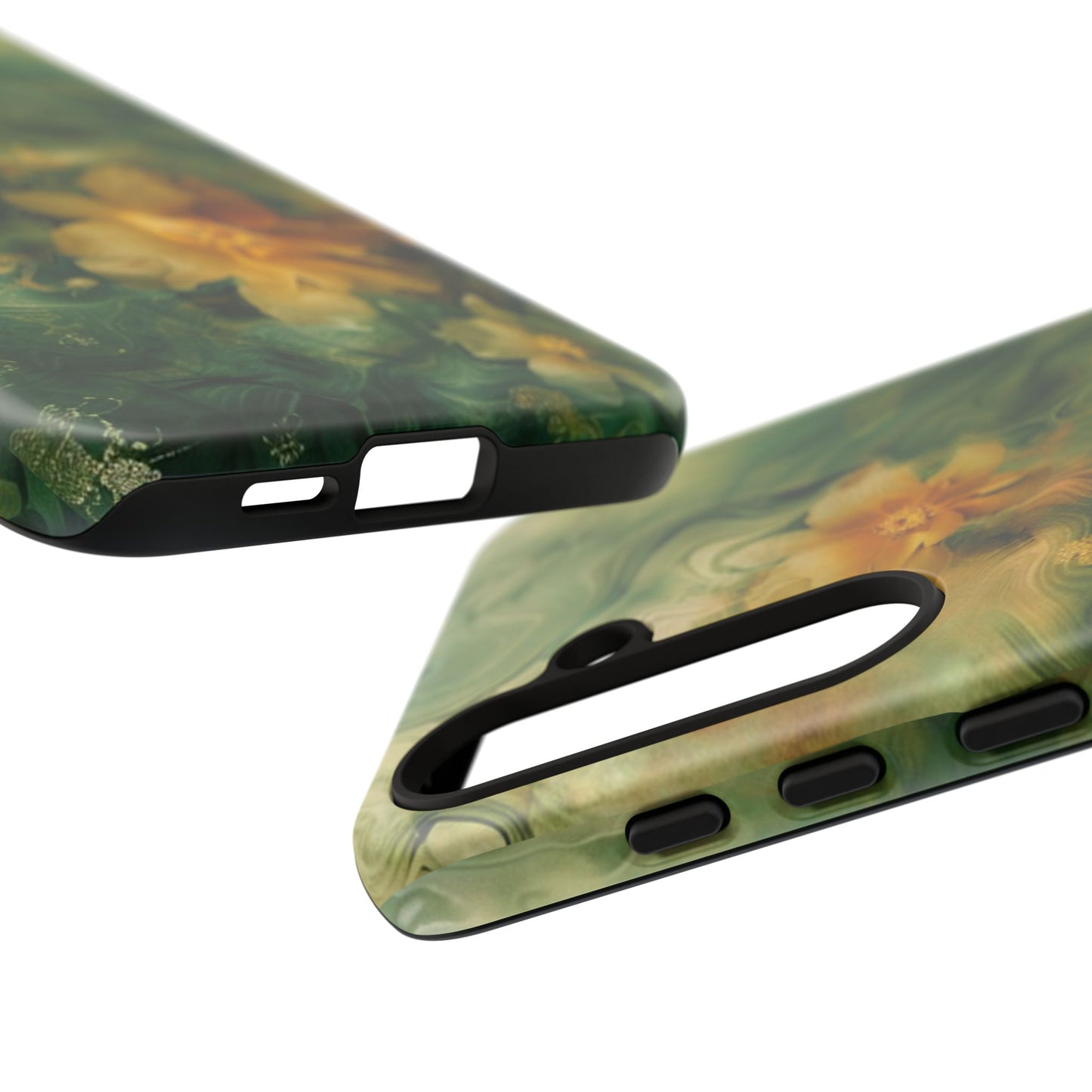 Floral Swirl Phone Case — Green & Gold Vintage Flower Design
